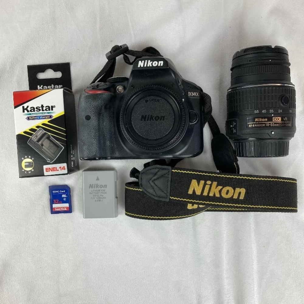 Nikon D3400 DSLR Camera w/ 18-55 Lens, SD, Strap, Battery, Charger (7.3K Shots)